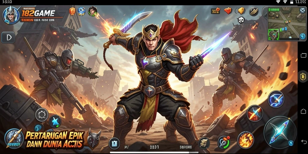 Screenshot utama 182GAME menampilkan aksi pertarungan yang mendebarkan dan karakter yang kuat.