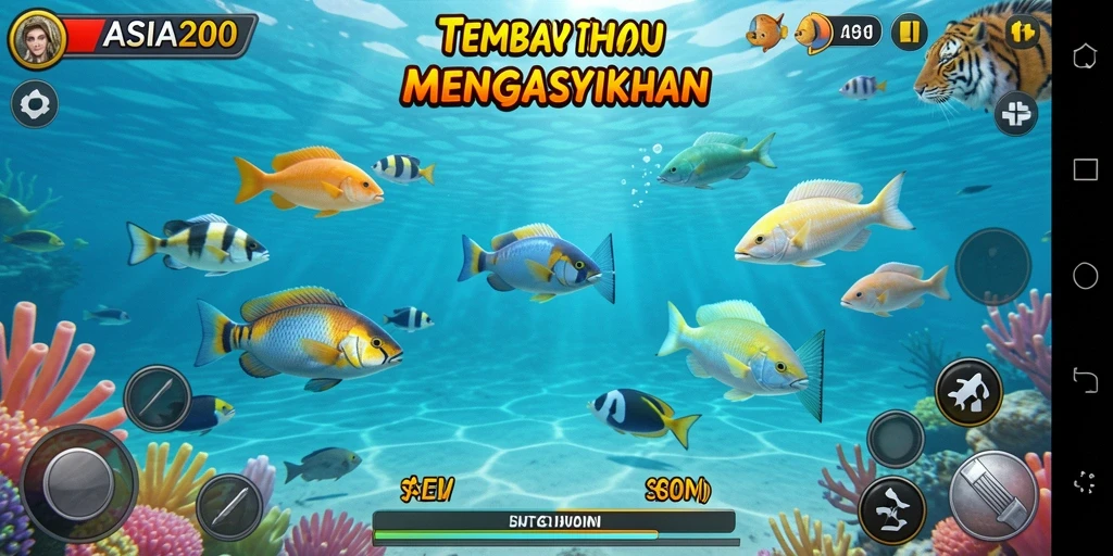 Tampilan gameplay seru dalam ASIA200 menembak ikan.