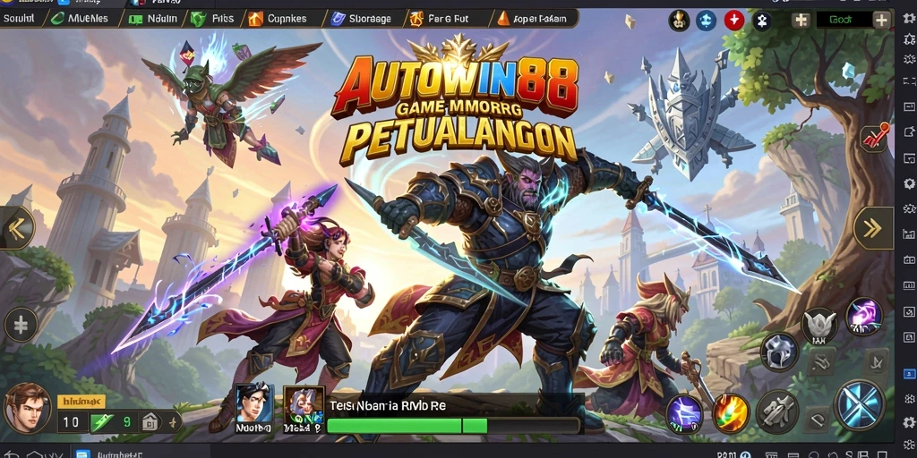 Screenshot gameplay AUTOWIN88 menampilkan pertarungan epik di dunia fantasi.