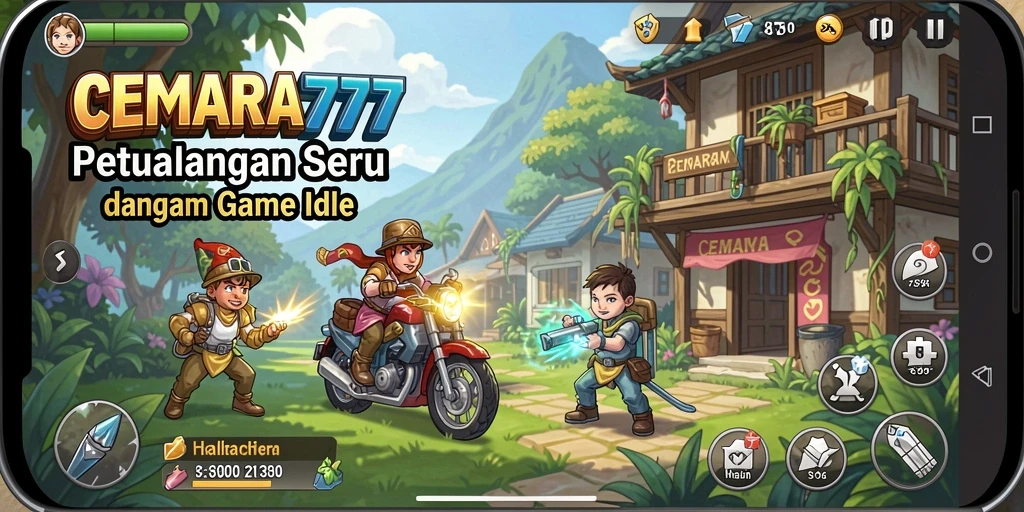 Screenshot gameplay CEMARA777 menampilkan karakter dan pertempuran dalam game Idle.