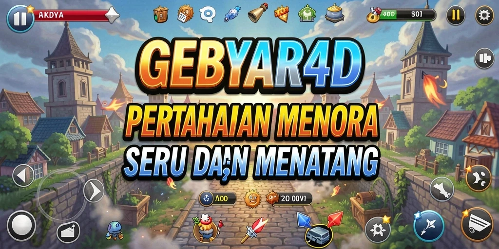 Screenshot GEBYAR4D menampilkan menara yang siap menghadapi serangan musuh.