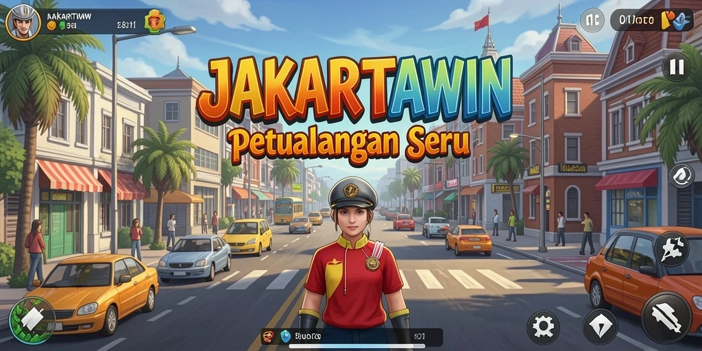 Tangkapan layar utama menampilkan gameplay seru JAKARTAWIN saat menjelajahi Jakarta.