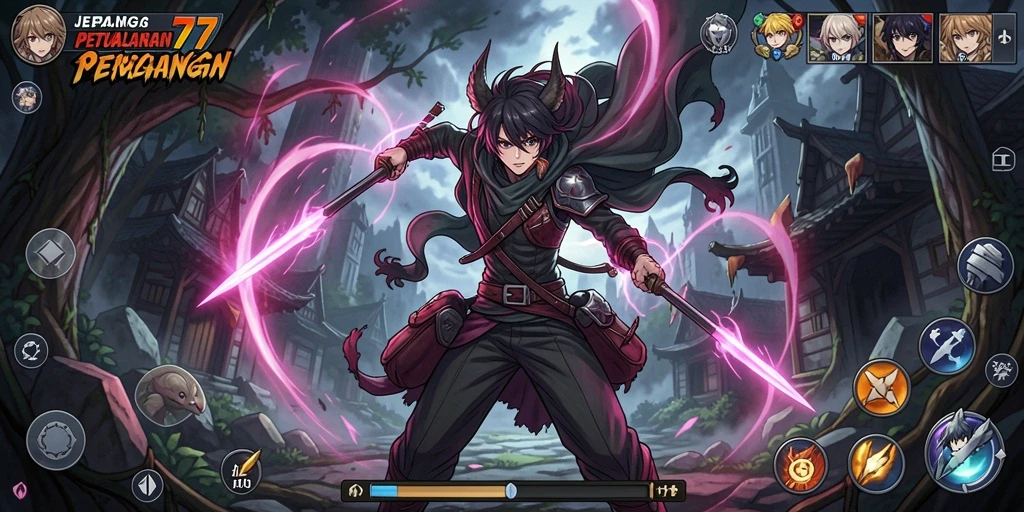 Tampilan gameplay seru dalam JEPANG77 dengan karakter anime menarik.