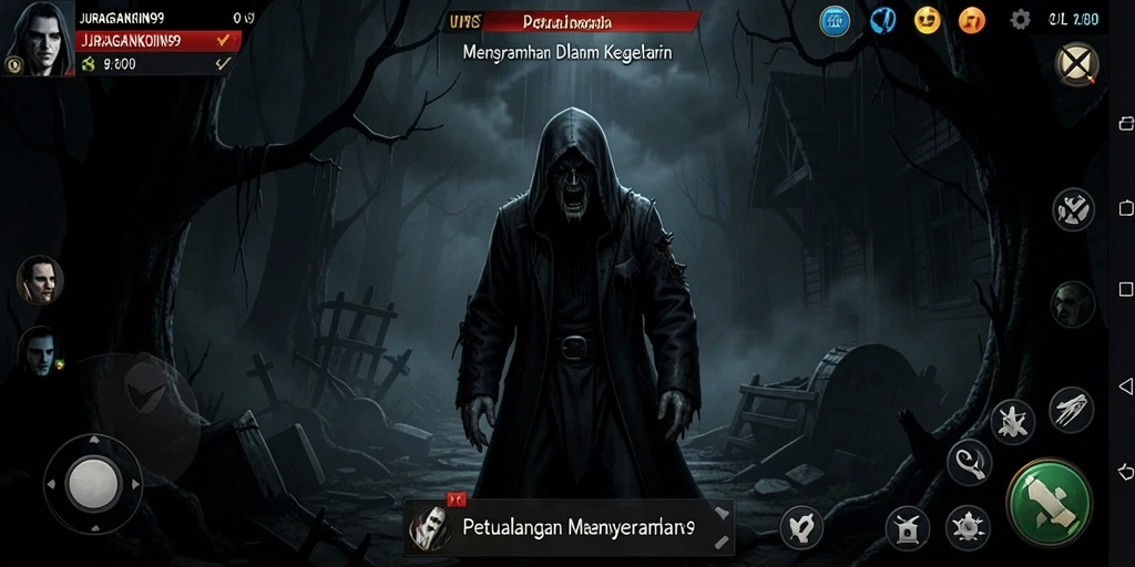 Screenshot gameplay menampilkan momen mencekam di JURAGANKOIN99.