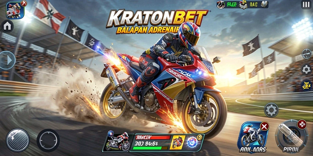 Tampilan gameplay KRATONBET yang mendebarkan dan penuh aksi balapan motor.