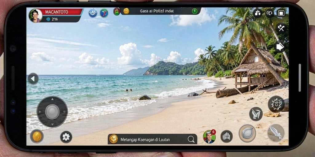 Screenshot gameplay <strong>MACANTOTO</strong> menunjukkan petualangan memancing yang seru dan menantang.
