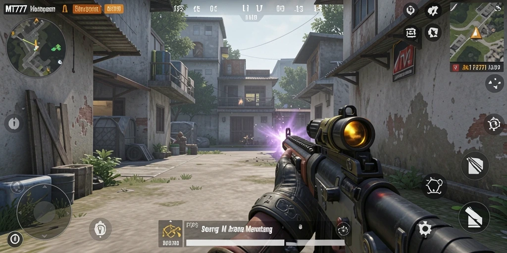 Screenshot gameplay MT777 menunjukkan aksi menegangkan dalam game FPS.