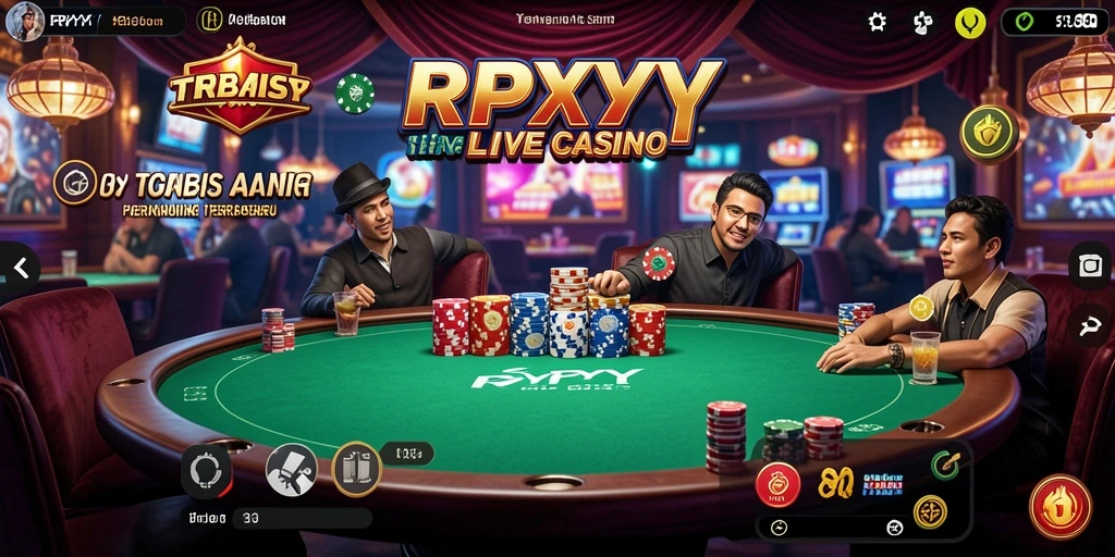 Tangkapan layar gameplay RPYYY menampilkan dealer langsung dan suasana kasino yang seru.