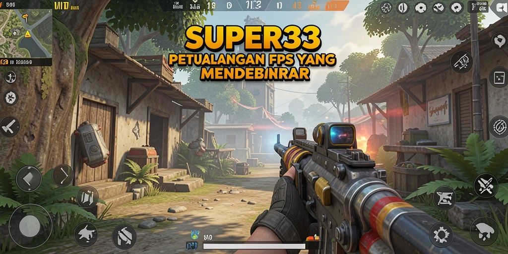 Screenshot gameplay SUPER33 yang menunjukkan aksi tembak-menembak dalam permainan FPS.