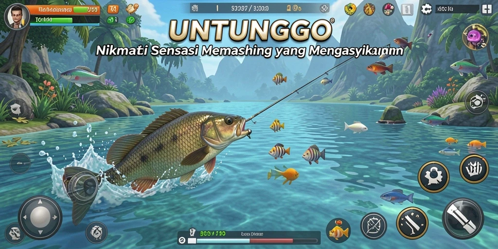 Gameplay UNTUNGGO menampilkan aksi memancing yang seru dan interaktif.