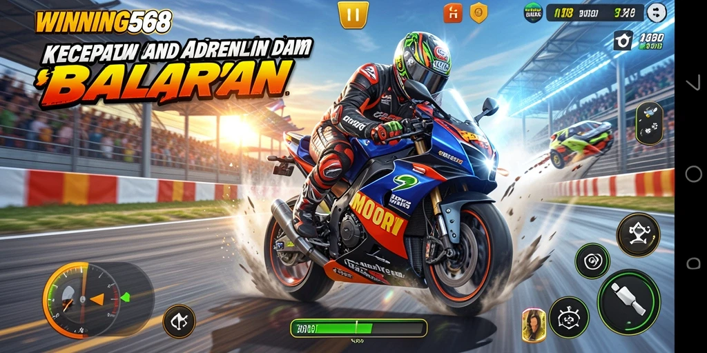 Tampilan gameplay menarik dari WINNING568 saat balapan motor.